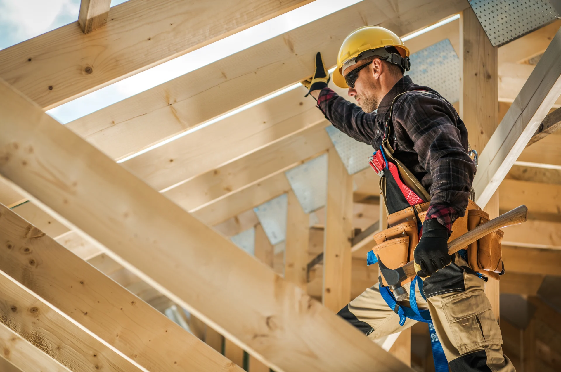 Timber framing on a construction site